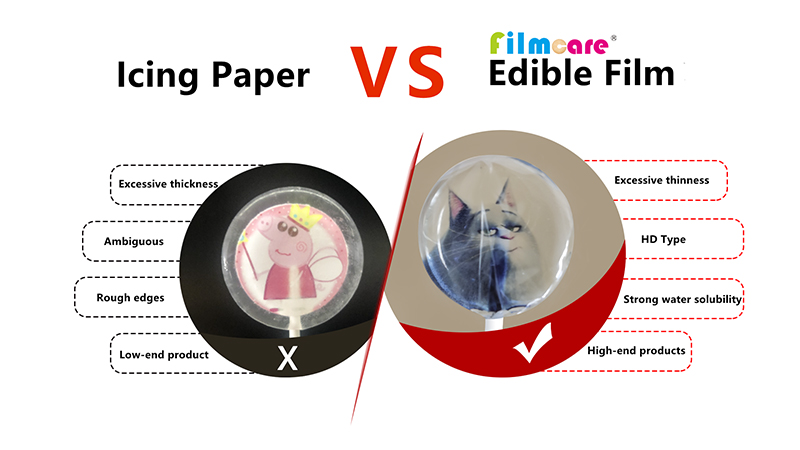 comparisons between icing paper and filmcare edible film paper